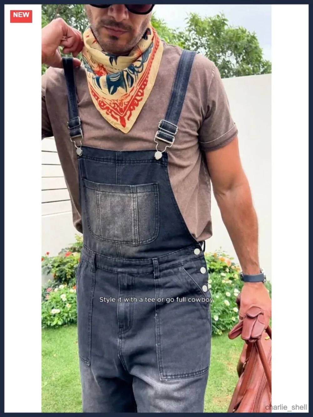 Men's Denim Bib Overall Loose Fit Hip Hop Jumpsuit Work Utility